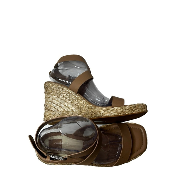 Dolce Vita Aldona Wedges Cafe Leather Tan Raffia Sandal Women’s Size 12 - Picture 10 of 14